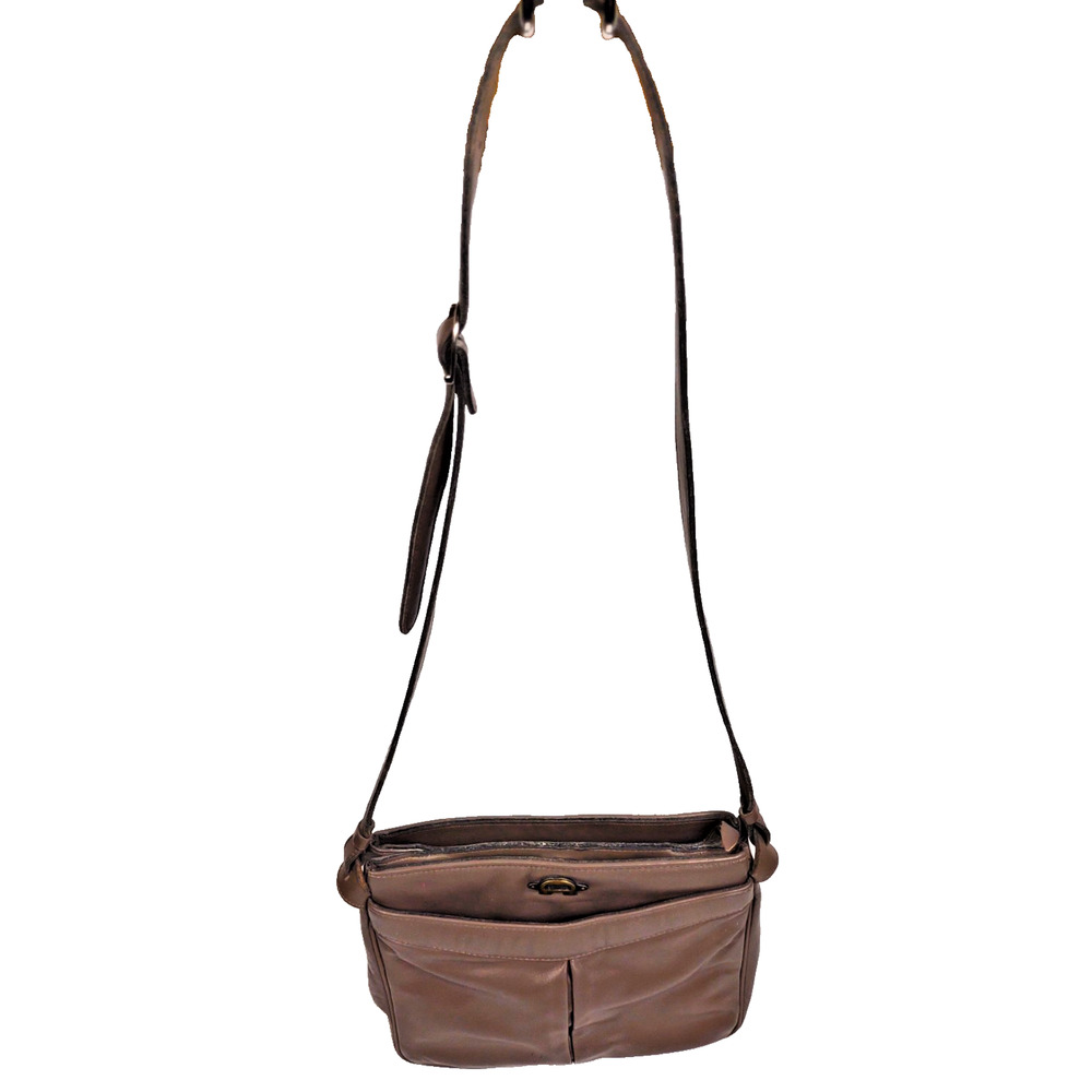 Vintage Etienne Aigner Taupe Brown Leather Shoulder Crossbody Bag Gold Hardware - Picture 13 of 14